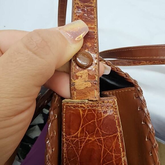 Vintage Genuine Alligator Leather Brown adjustable Shoulder Small Handbag - Picture 12 of 13